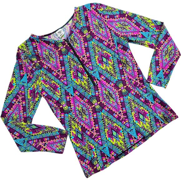 RikWil Rash Guard Multi Geo Print Stretch 1/2 Zip Swim Top Women’s Size XL - Picture 1 of 11
